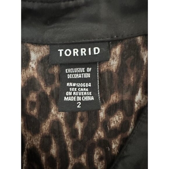TORRID Women's Top Sz. 2 Lightweight Chiffon Leopard Contrast Trim L/S Sheer - Picture 6 of 12